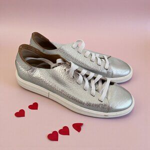 PRUNE Silver Leather Laceup Sneakers Size 38 / US 8